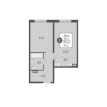 2-комнатная, 41.1 м², жилая: 41.1 м², кухня: 3.4 м²